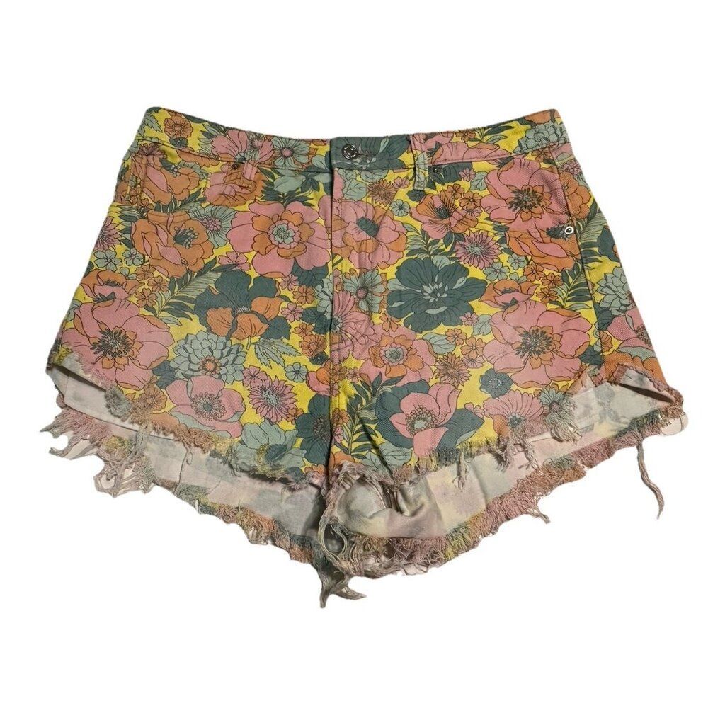 Wild Fable Shorts Sz 12 Multicolor Floral High Rise Cheeky Raw Hem Festival